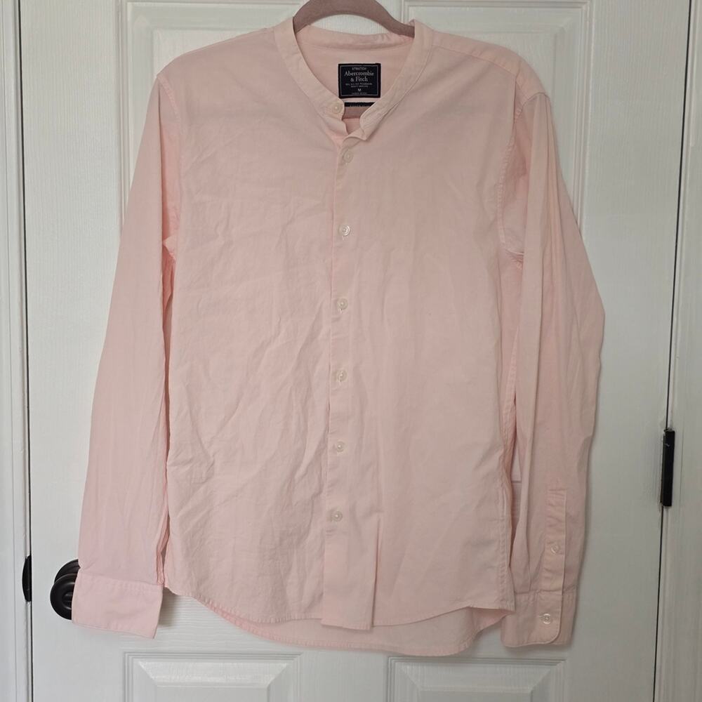 Abercrombie & Fitch A&F Slim Fit Mandarin Collar Shirt Pale Pink Men's Medium